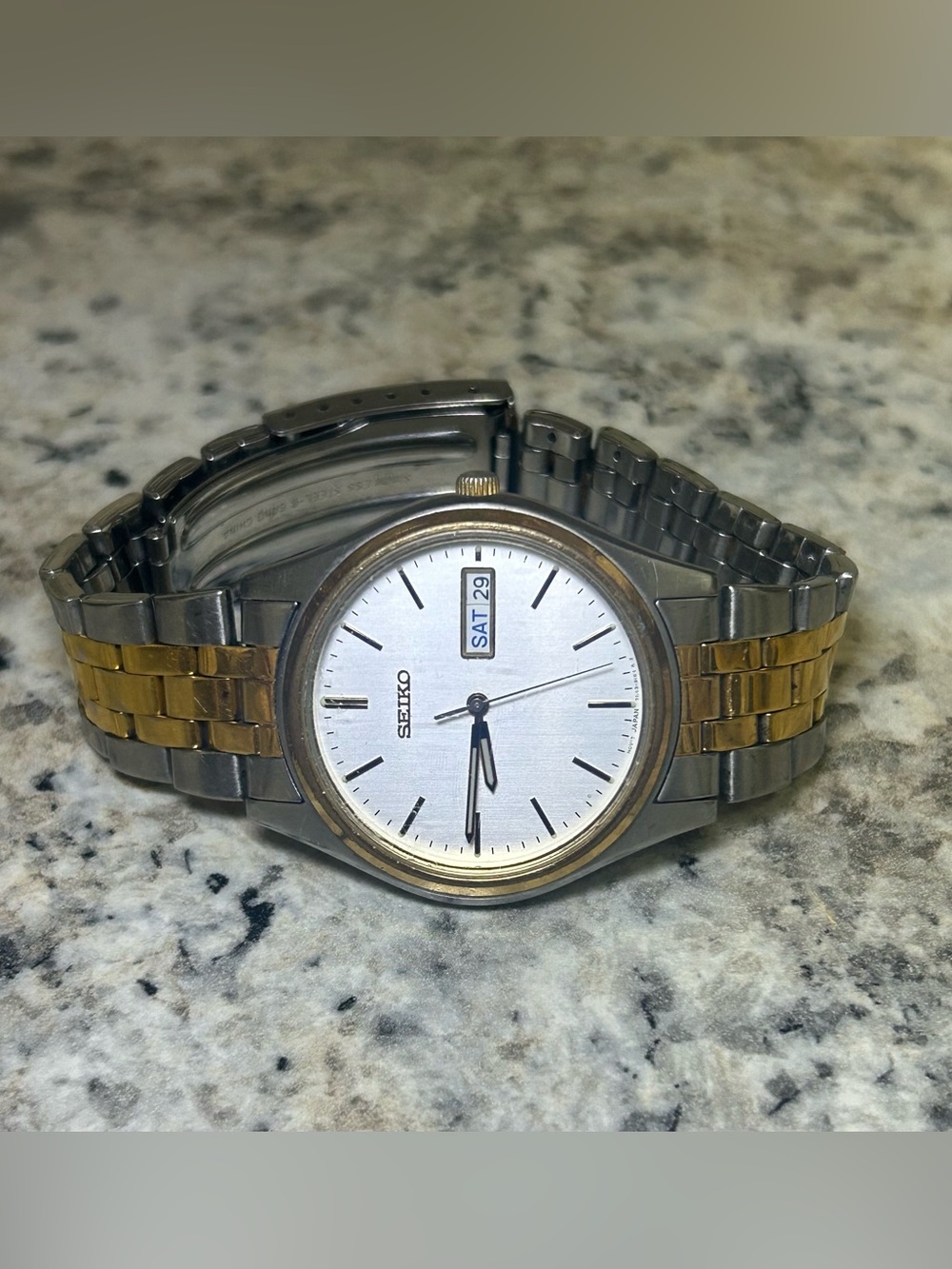 Vintage 90s Seiko 7N43-9048 Two Tone Quartz Day Date Men’s Watch Working